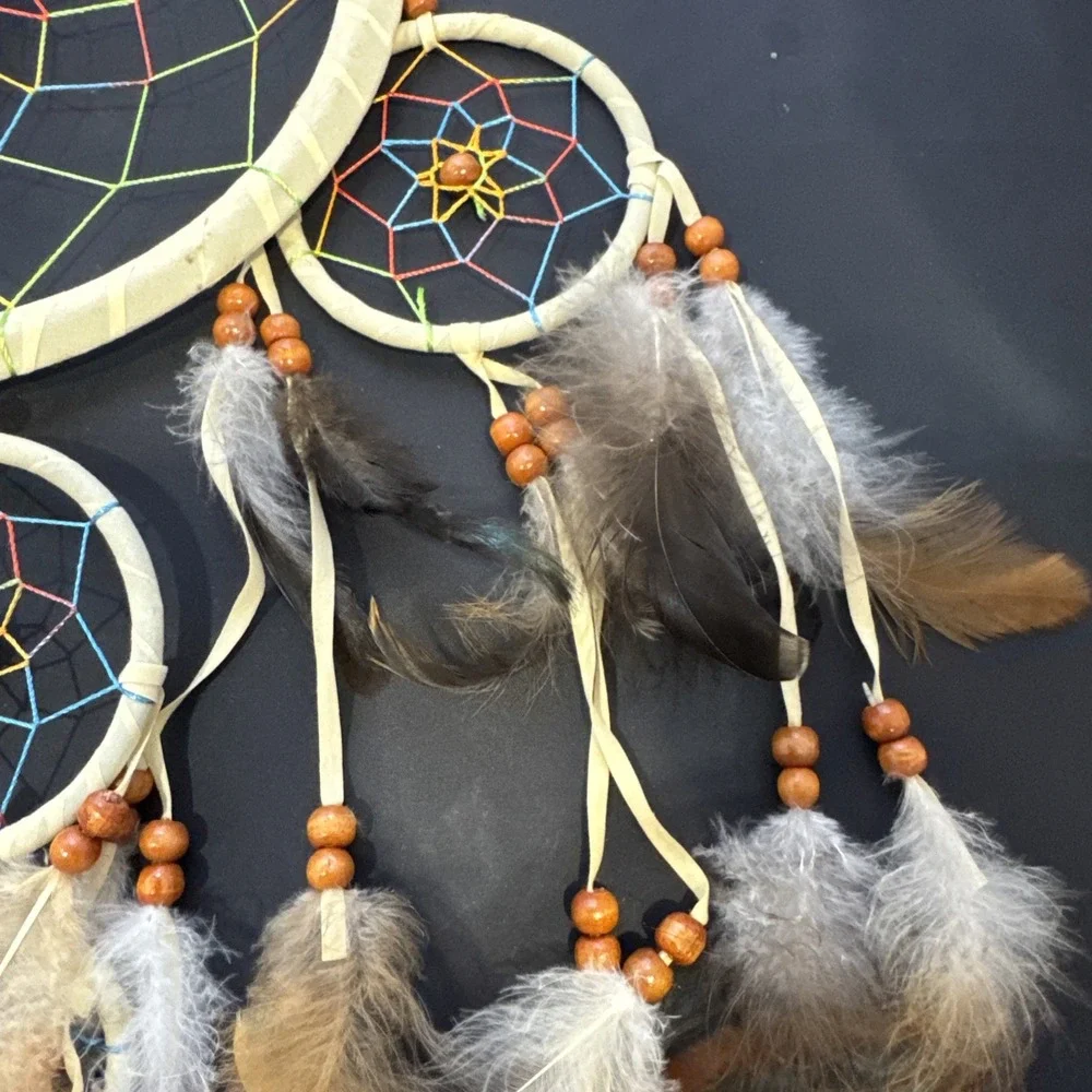 DREAM CATCHER - Handmade NWT Rainbow String Multicolor Fearhers- Wall Hanging -